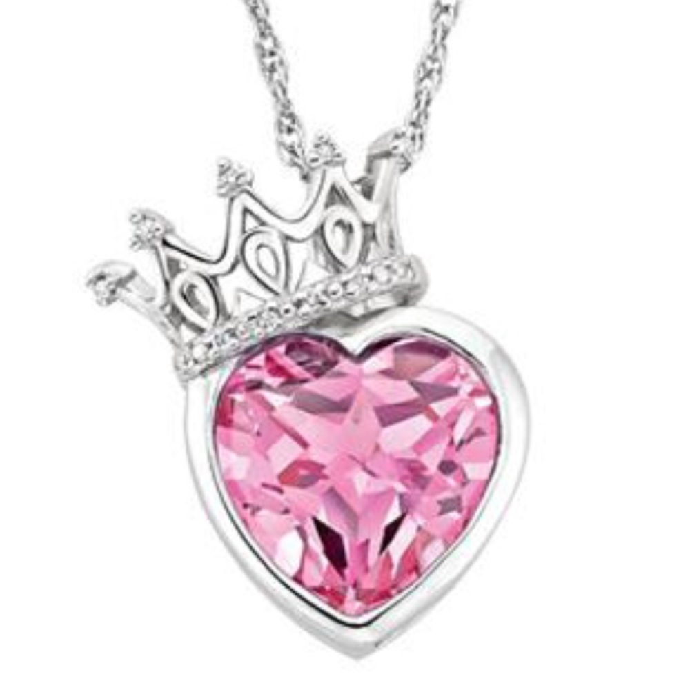 Swarovski Sterling Crowned Pink Heart Necklace New - Picture 1 of 1